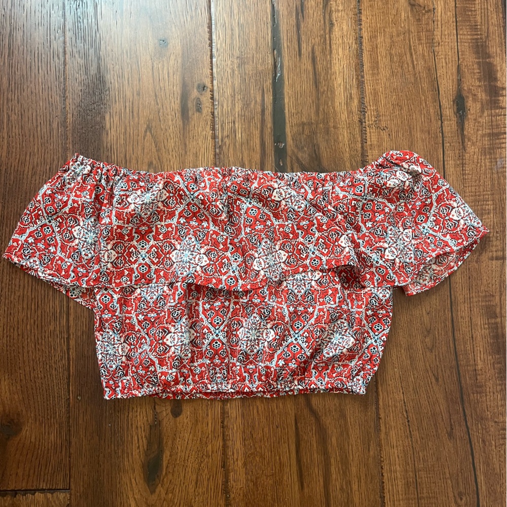 Red off the shoulder crop top